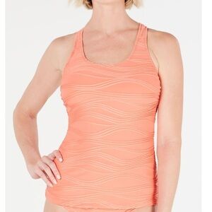 GO GOSSIP Coral Wavelength Textured Molded Tankini Swimsuit Top sz Medium Coral